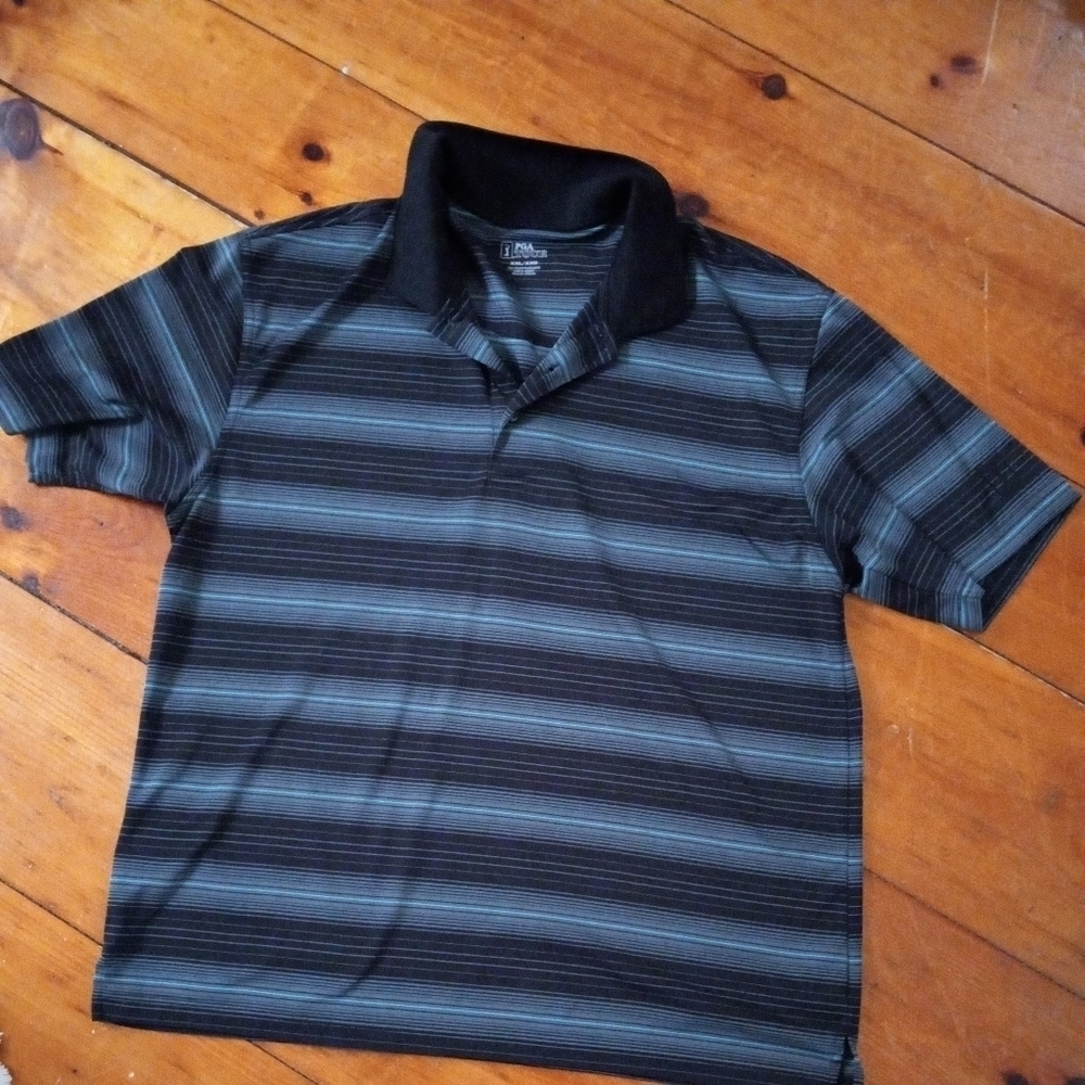 PGA Tour Golf Polo Shirt mens XXL  Black Gray Striped.